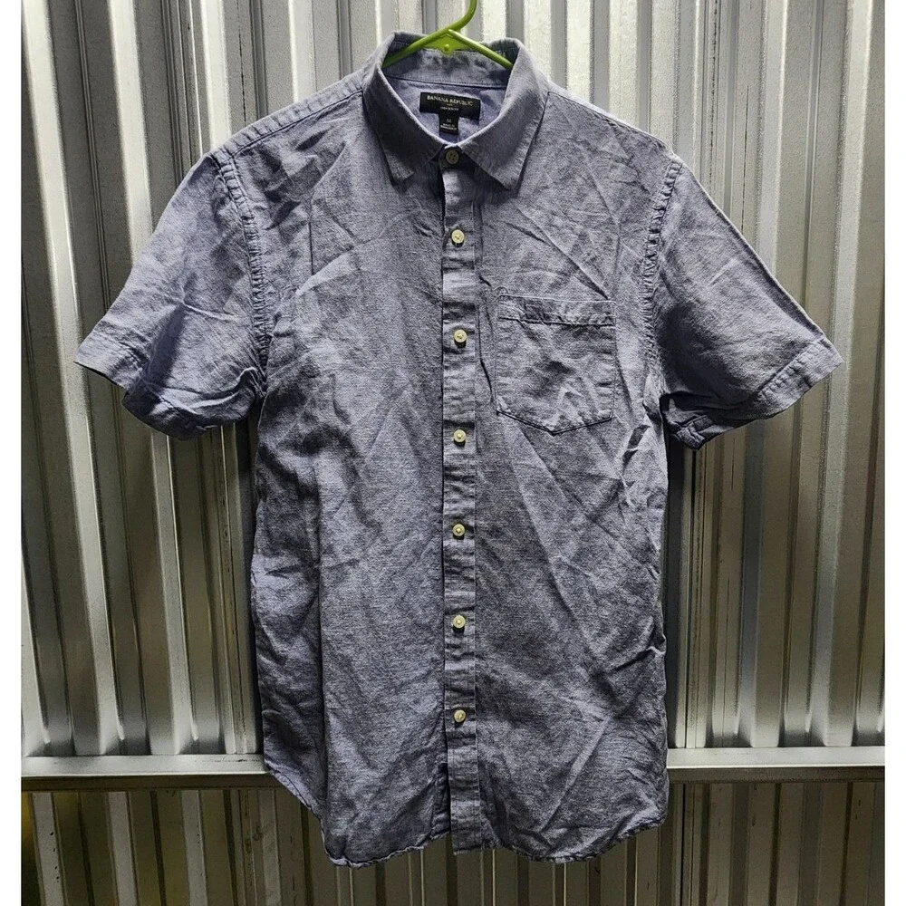Banana Republic Linen Slim Fit Button Up Short Sleeve Men's Shirt Size M